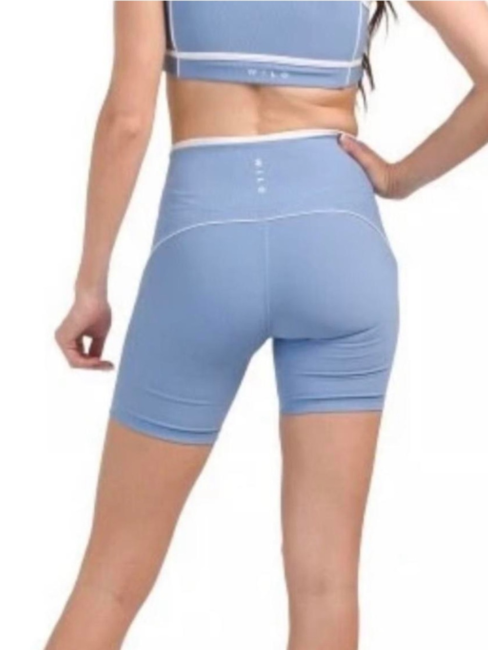 Wilo The Label Light Blue High-Rise Athletic Shorts with White Trim